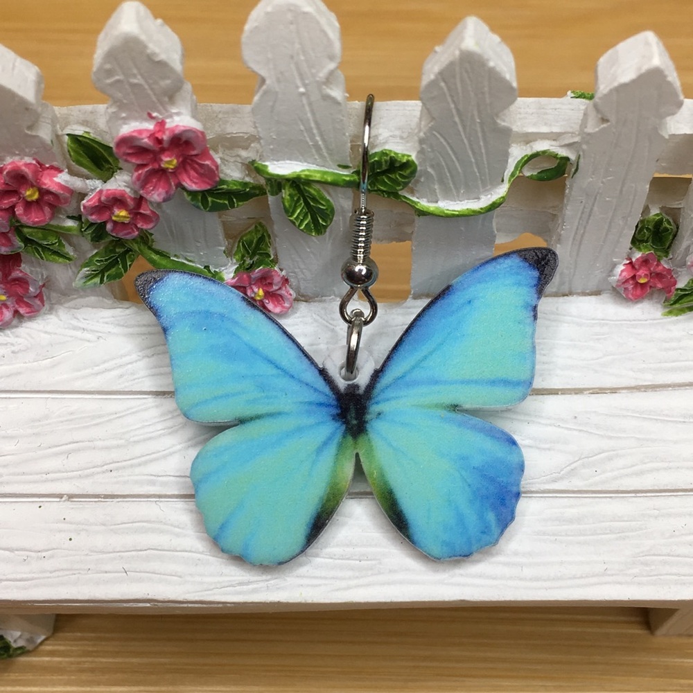 Blue Butterfly Acrylic Earrings - Picture 7 of 7